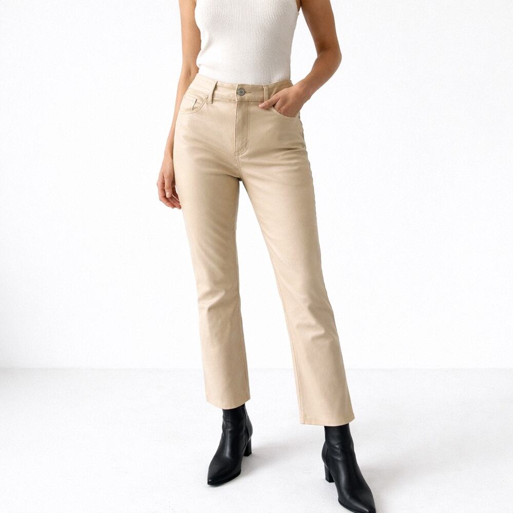 Zara Beige Soft Vegan Leather High-Rise Slim Straight Pants Size 6